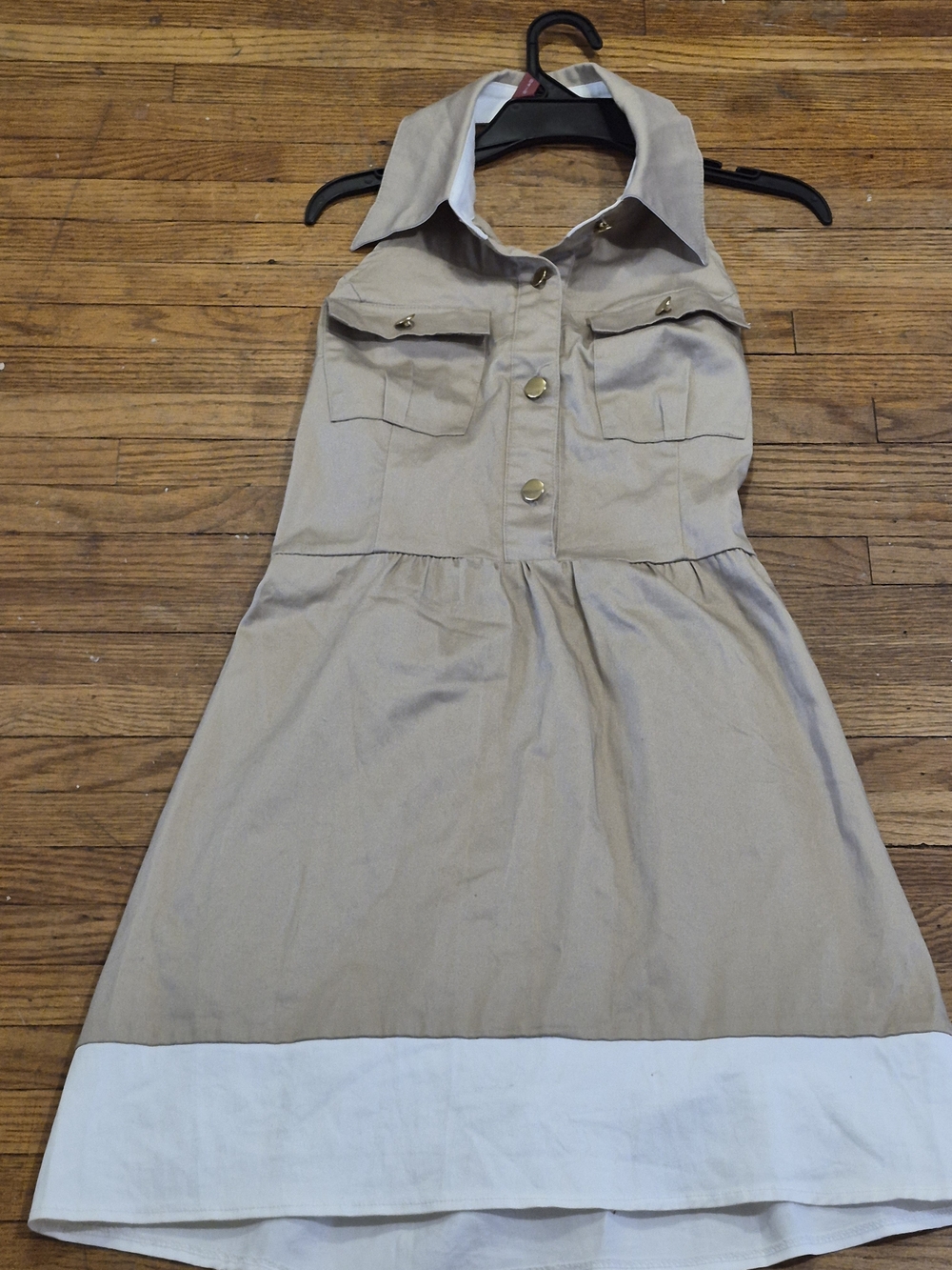Halter Khaki and White Midi Shirt Dress